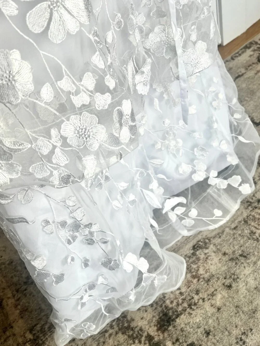 White Tiered Floral Lace Strapless Wedding Gown Bridal Dress Garden Party Sz 10 - Picture 5 of 13